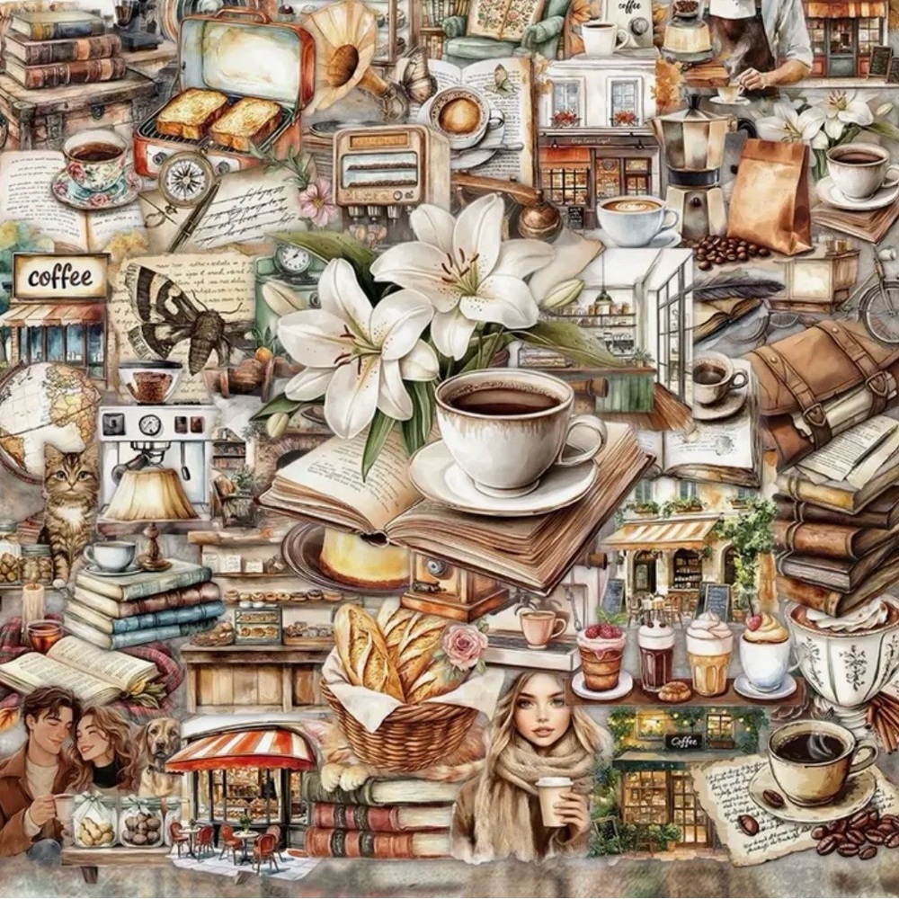 50 Vintage Coffee & Books Stickers Latte Barista Sweets Cozy Store Comfy Chair